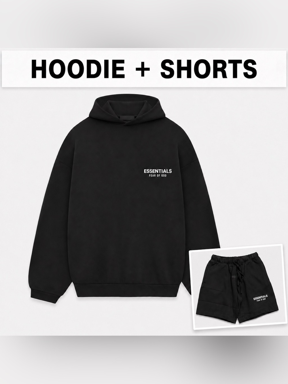 Essentials Fear of God Black Hoodie + shorts Set NWT all sizes